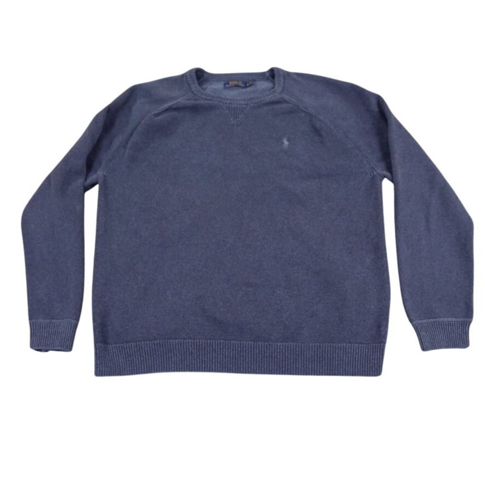 Polo Ralph Lauren Sweater Mens XL Blue Cotton Crewneck Raglan Long Sleeve Pony